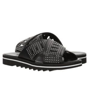 Charles David Sneaky Leather Studded Slide Sandal